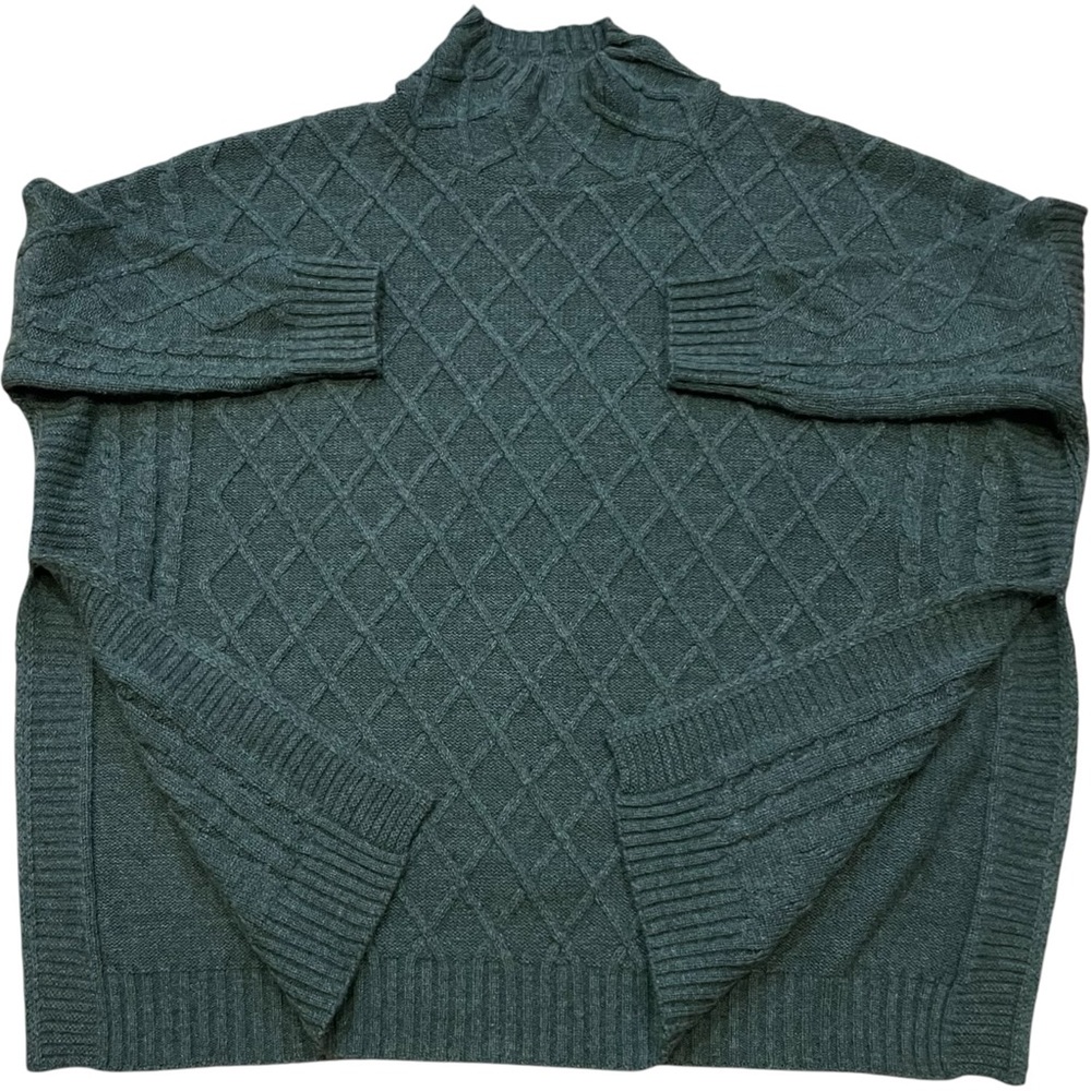 Turtleneck Cable-Knit Poncho Sweater - Green - Picture 2 of 5